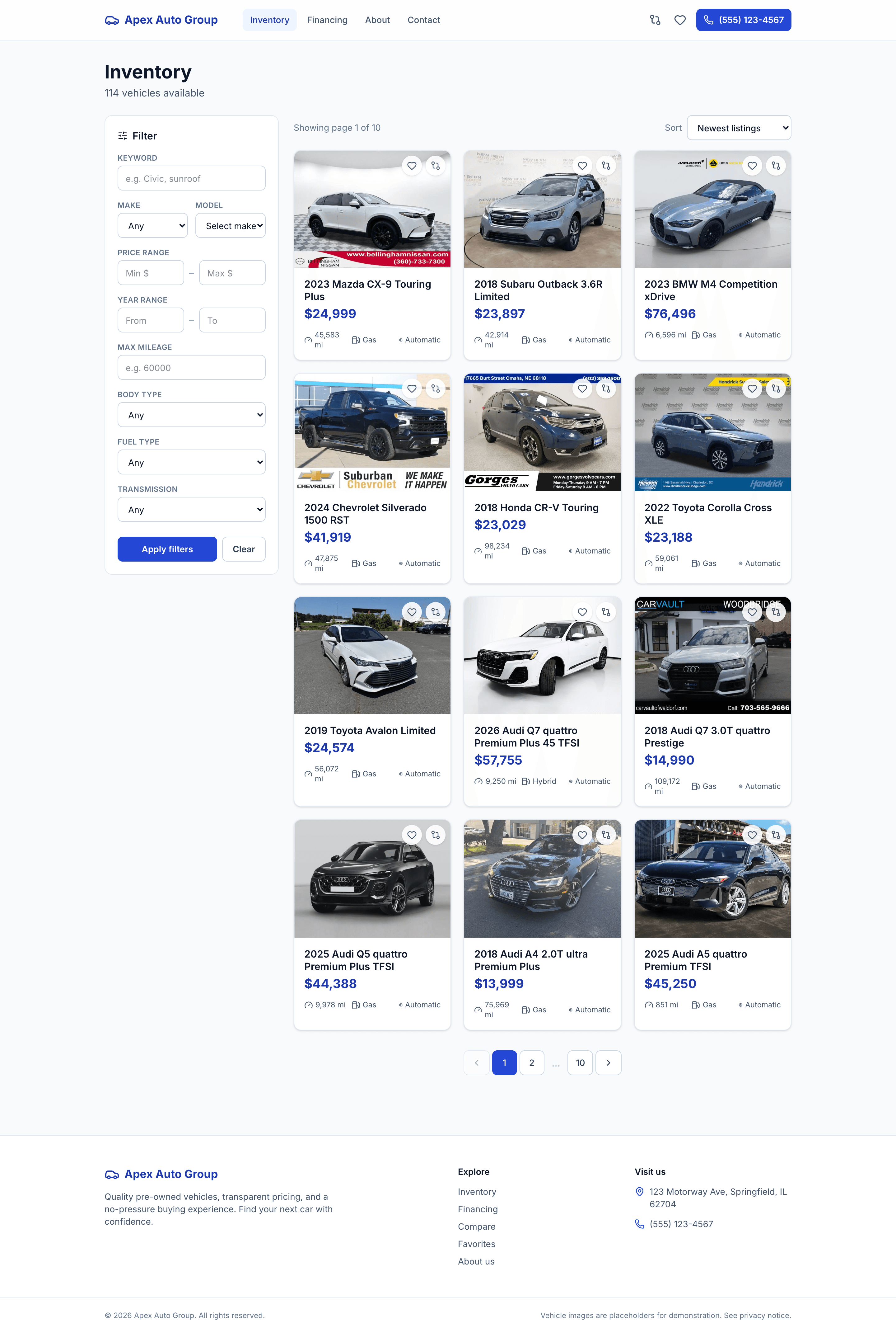 The live inventory — real listings with server-side filtering & search