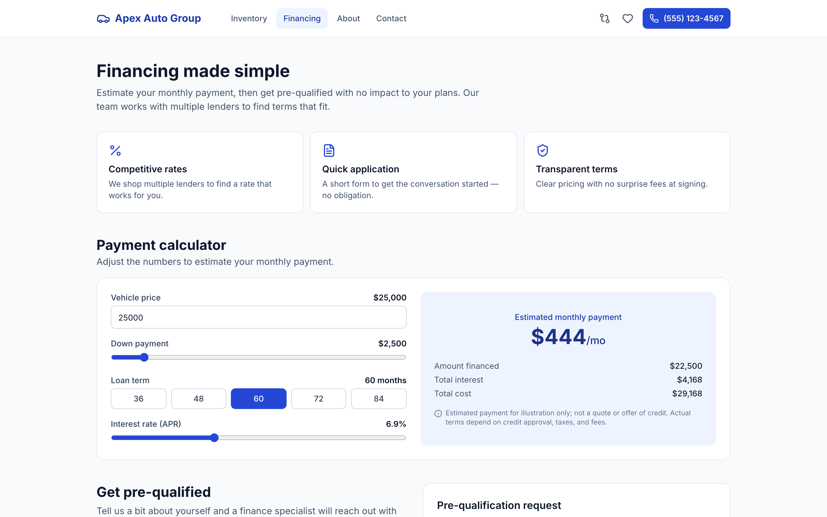 Financing & payment calculator