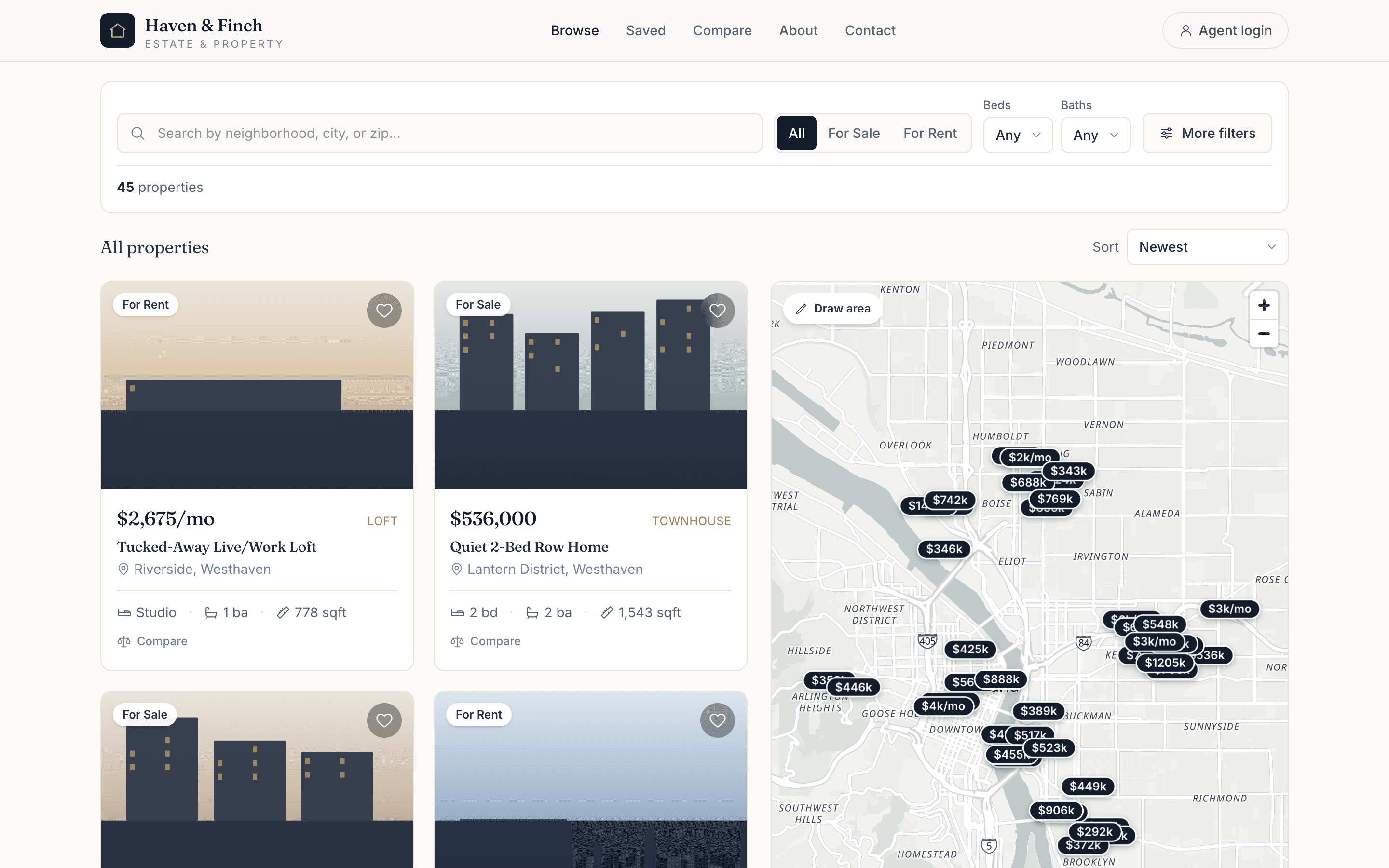 List & map split, kept in sync as you search