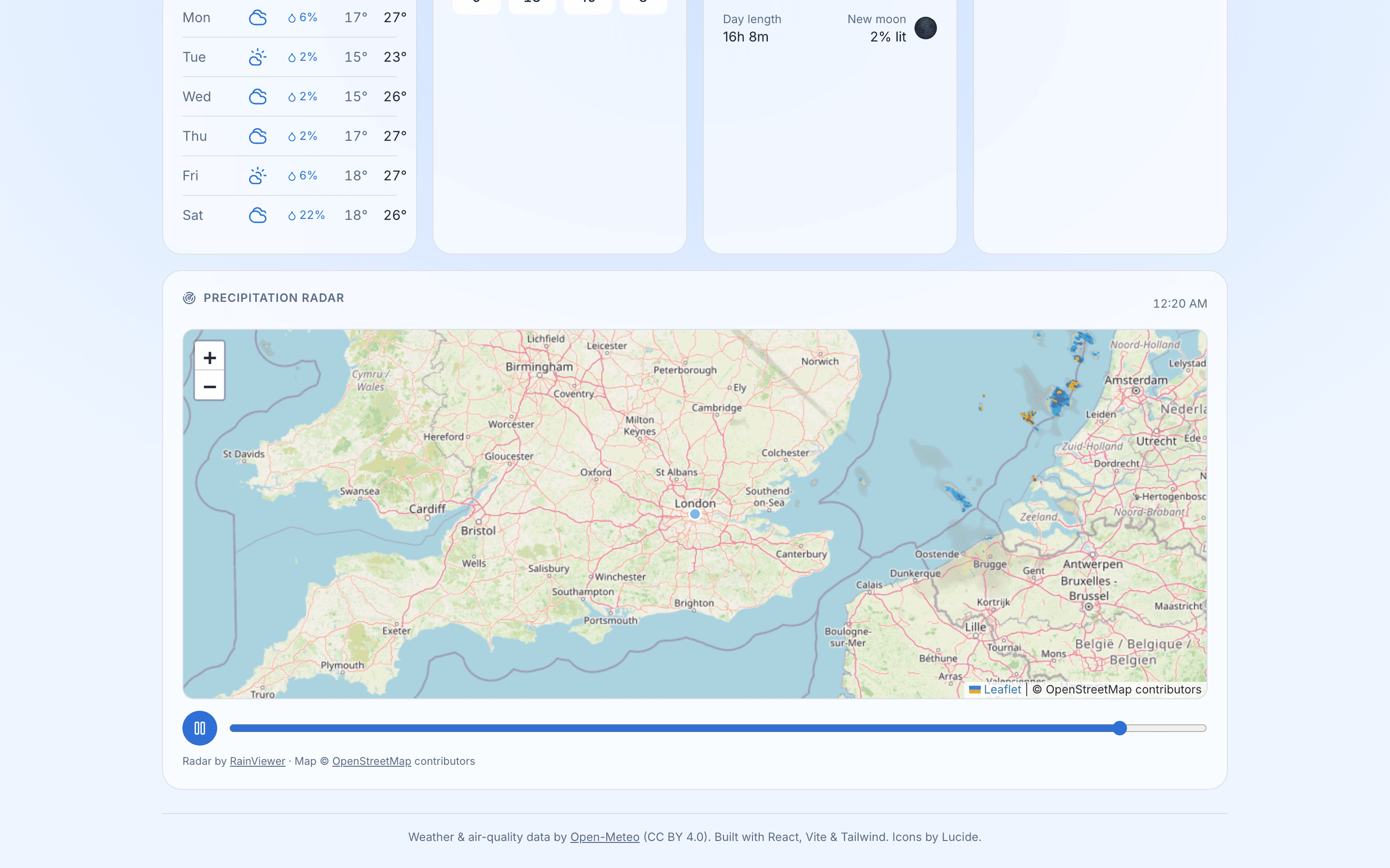 The animated precipitation radar